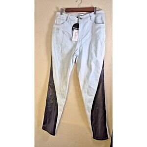 Rehab Lab Bad Habit Jewels Light Wash Denim Jeans with Black Faux Leather Panels